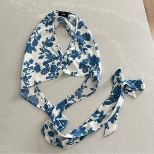 Floral Blue and White Women's Halter Top